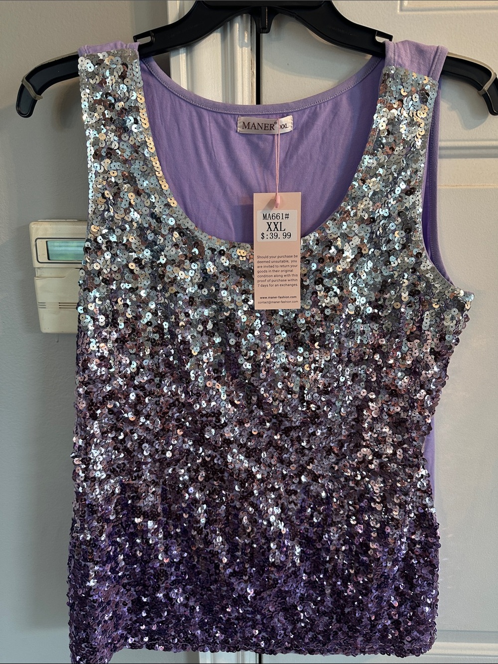 MANER Lavender Ombre Sequin Tank Top - XXL